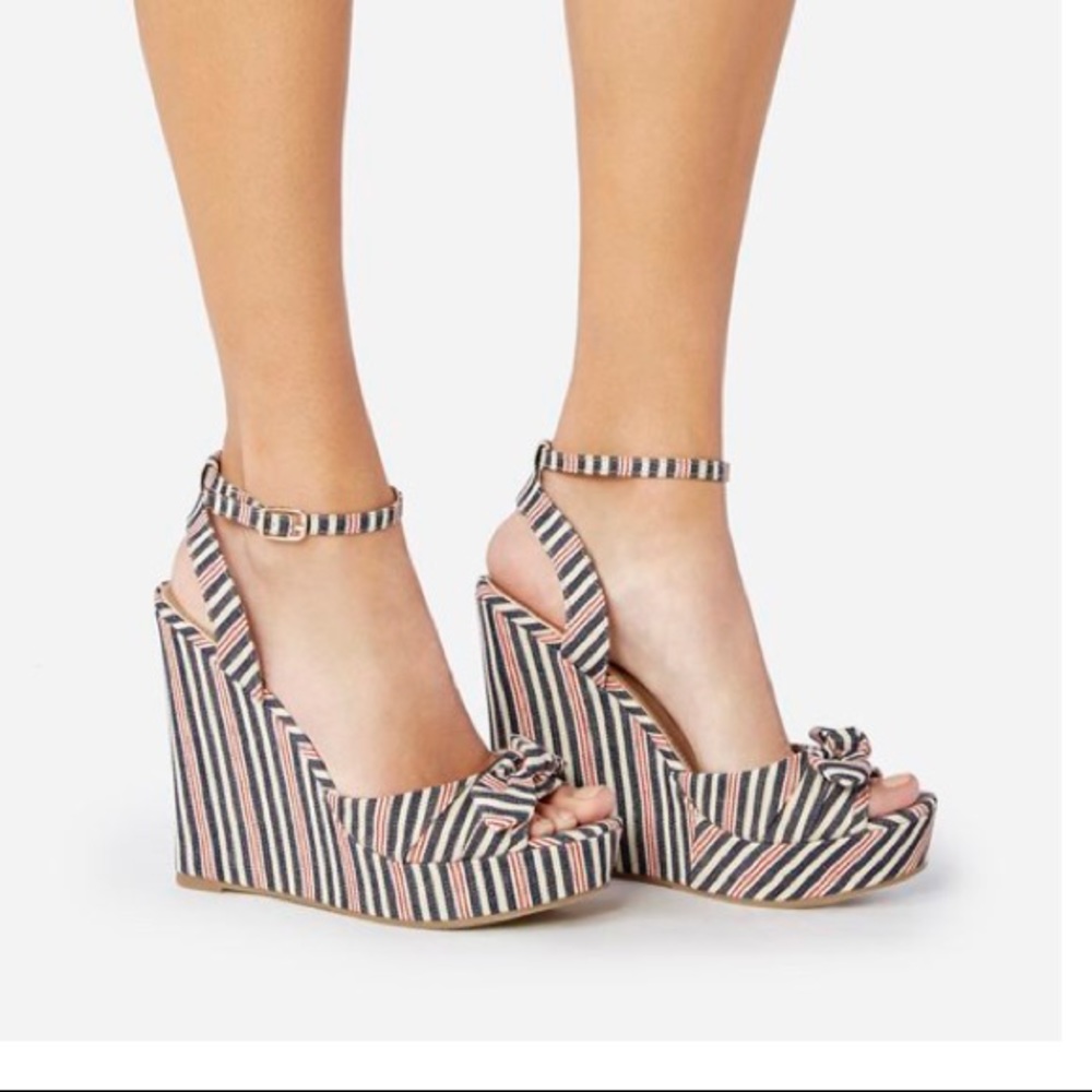 Justfab Striped Bow Wedges